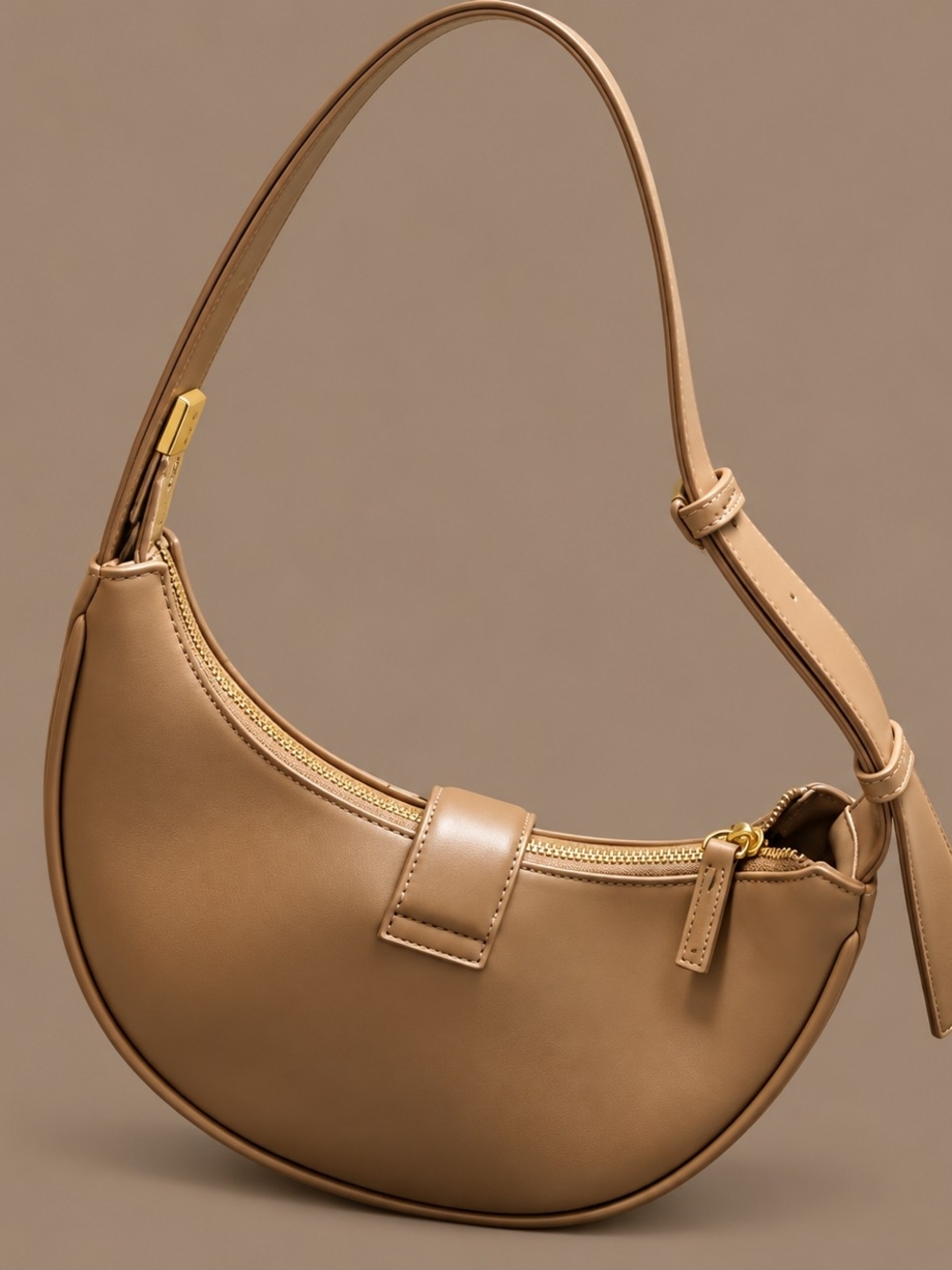 Madison West Taupe Crescent Leather Shoulder Bag - Women - Picture 2 of 7